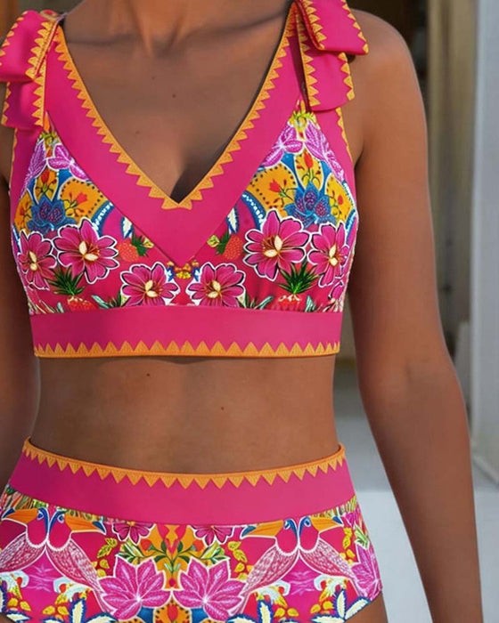 Bikini Etnisch Bloemen V-Hals