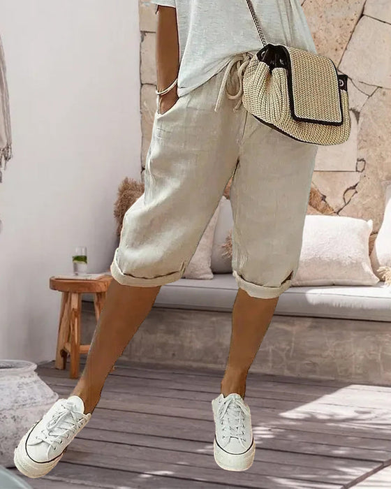Comfortabele broek in effen kleur met trekkoord