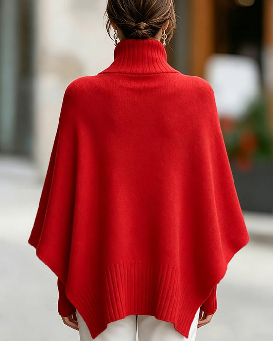 Pullover Hoge Hals Asymmetrisch Poncho Stijl