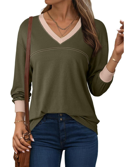 Blouse Contrast V-Hals Relaxed