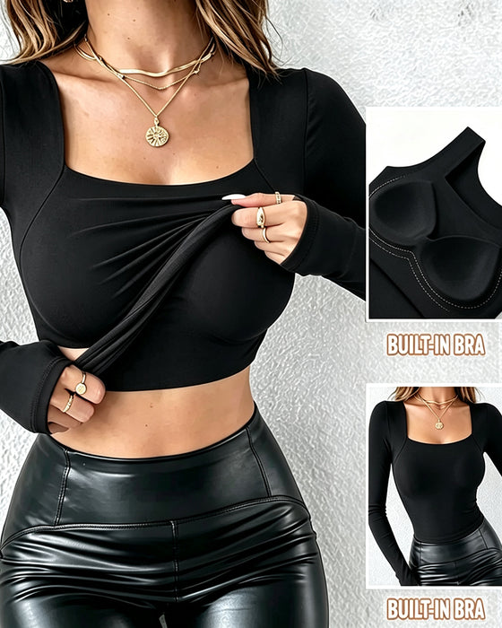 🔥 U-Hals Shapewear Ingebouwde BH Lange Mouw Tank