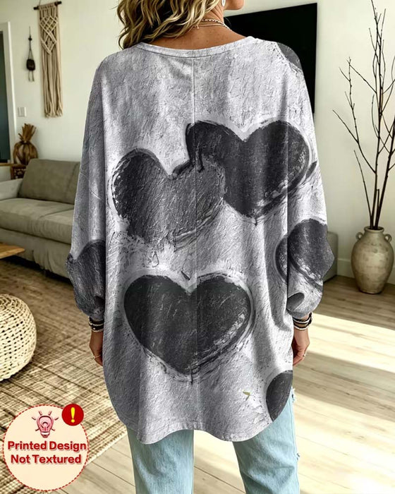 Top Hart Print V-Hals Los