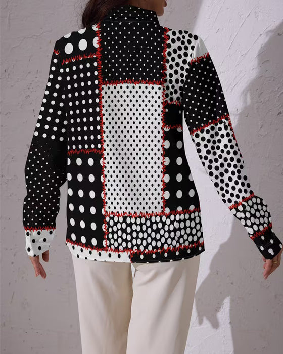 Overhemd Polka Dot Lange Mouw Kleurblok