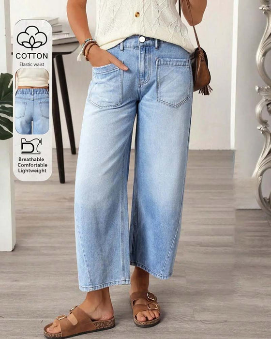 Jeans Denim Elastische Taille Wijd Pijp Cropped
