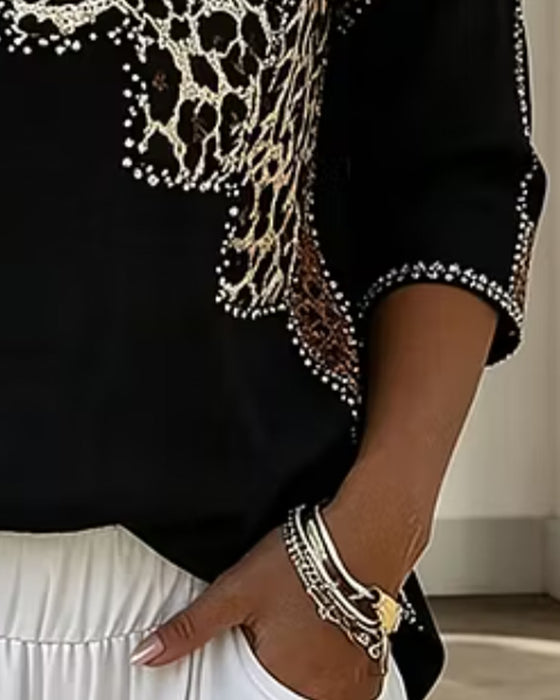 Blouse V-Hals Luipaard Print