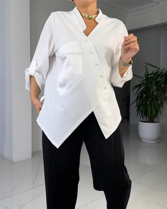 Shirt Effen Kleur Onregelmatige Knopen