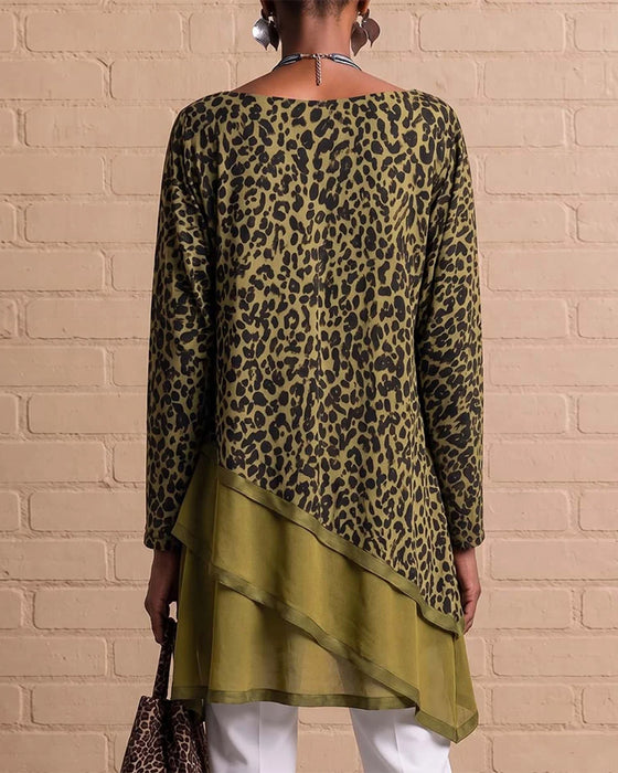 Luipaardprint Top Met Asymmetrische Zoom