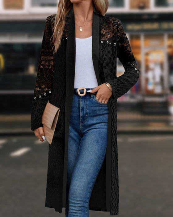 Elegante, holle, effenkleurige jas met kant