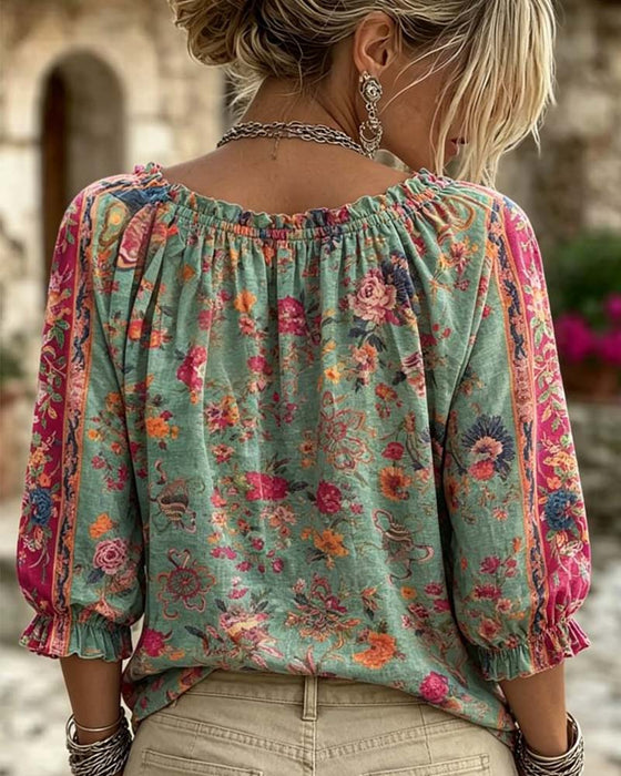 Blouse Volantmouwen Vetersluiting