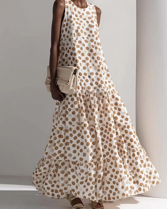 Jurk Ronde Hals Vintage Polka Dot Mouwloos