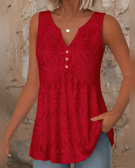 Tanktop Knoopsluiting Voorzijde V-Hals Effen Kleur