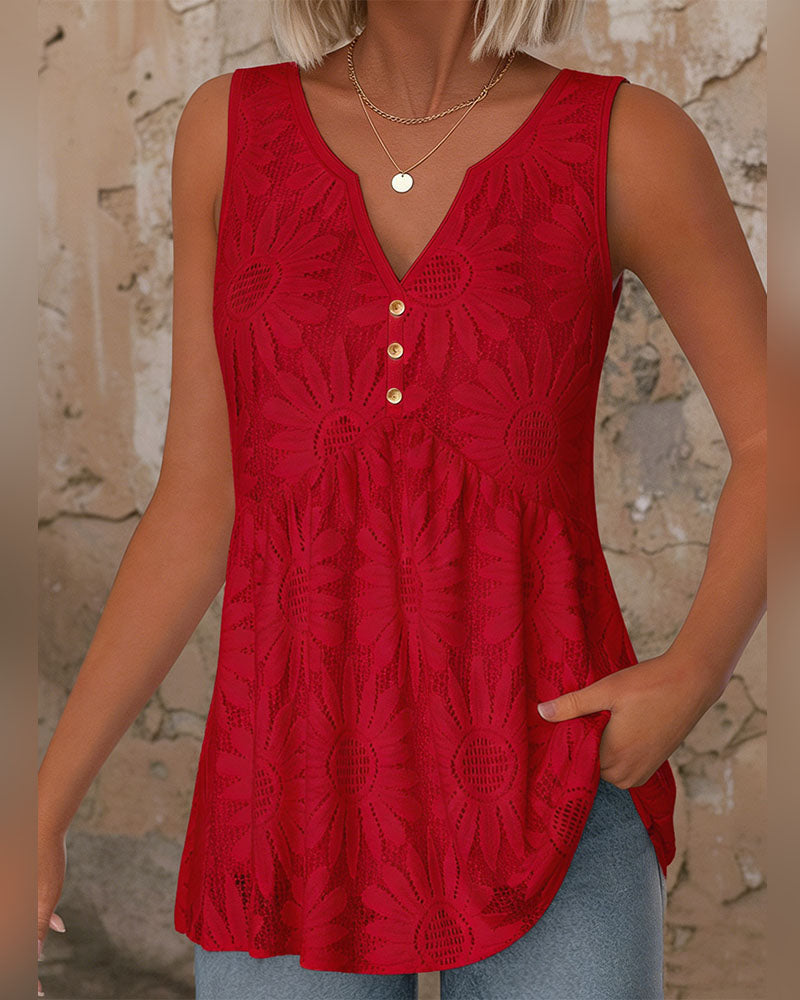 Tanktop Knoopsluiting Voorzijde V-Hals Effen Kleur