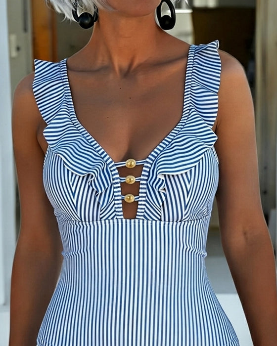 One-Piece Ruche Streep Uitsnijding