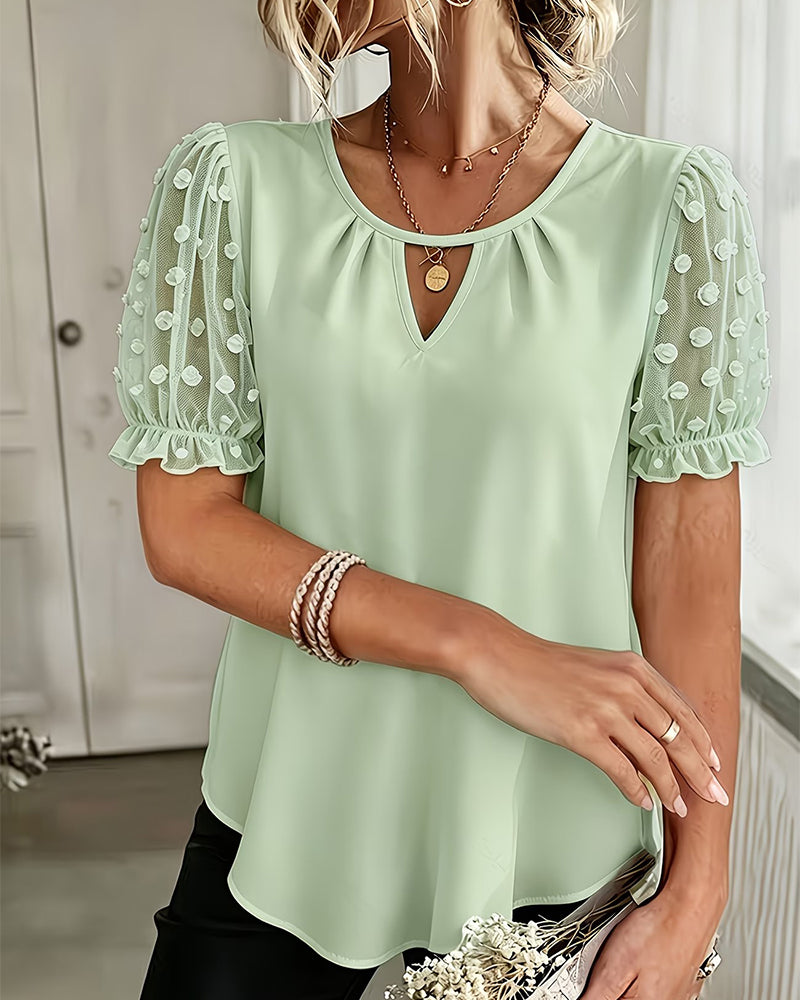 Blouse Ronde Hals Kant Poef Mouwen