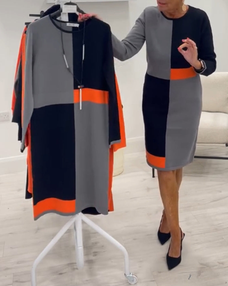 Elegante jurk met ronde hals en bijpassende kleuren