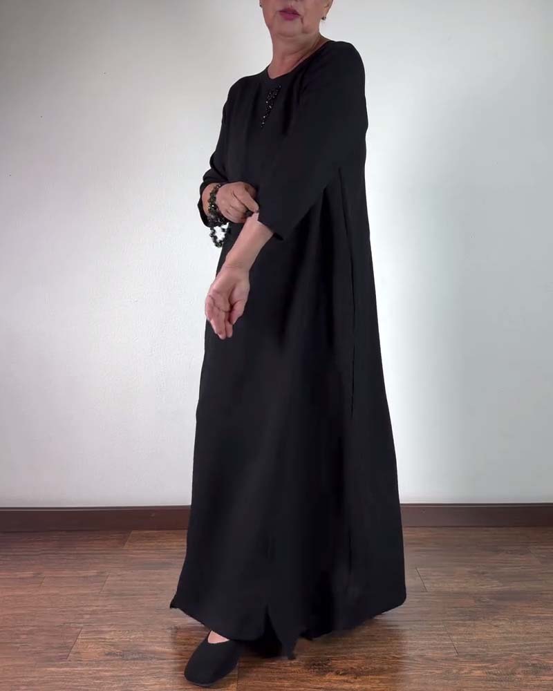 Effen kleur losse jurk met ronde hals