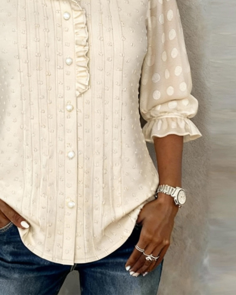 Jacquard Blouse Met Ruches In Modieuze Stijl