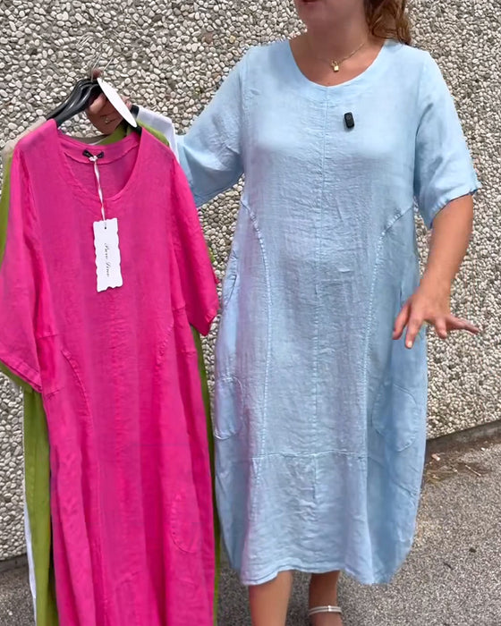 Effen Kleur Jurk Ronde Hals