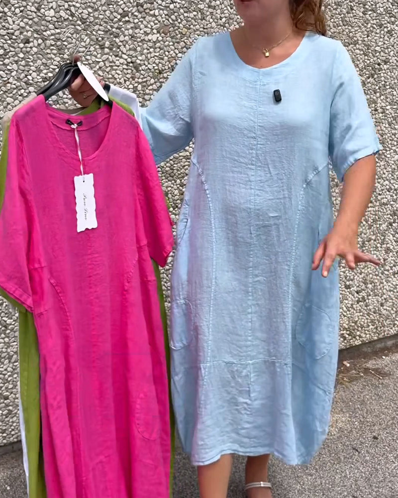 Effen Kleur Jurk Ronde Hals