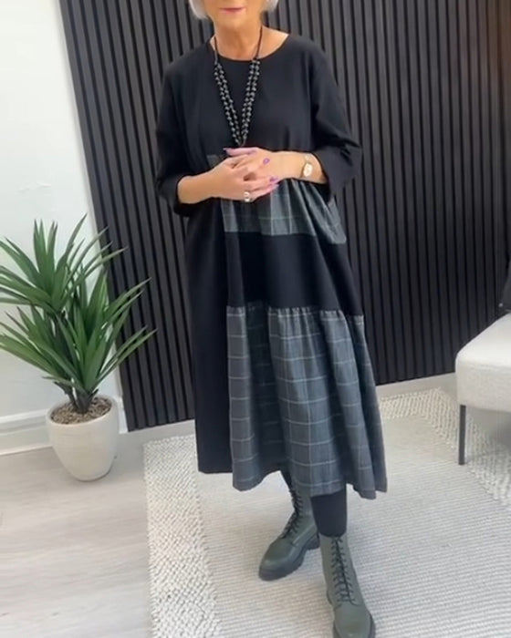 Casual jurk met geruite patchwork en zak