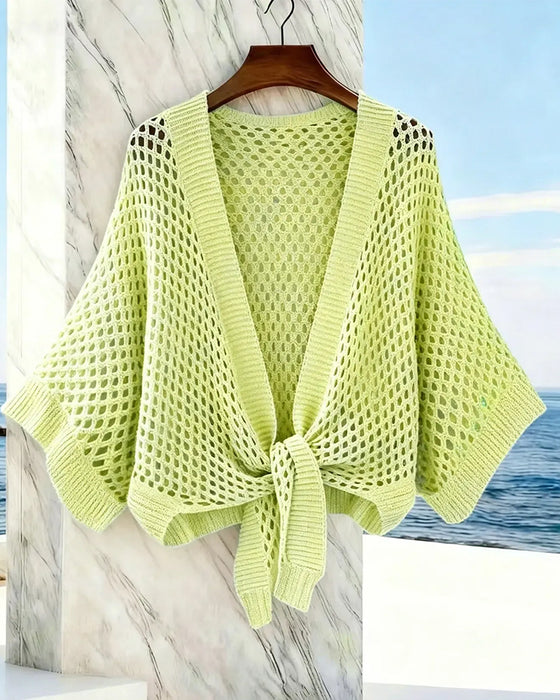 Cardigan Met Strikband Zoom Gaatjespatroon