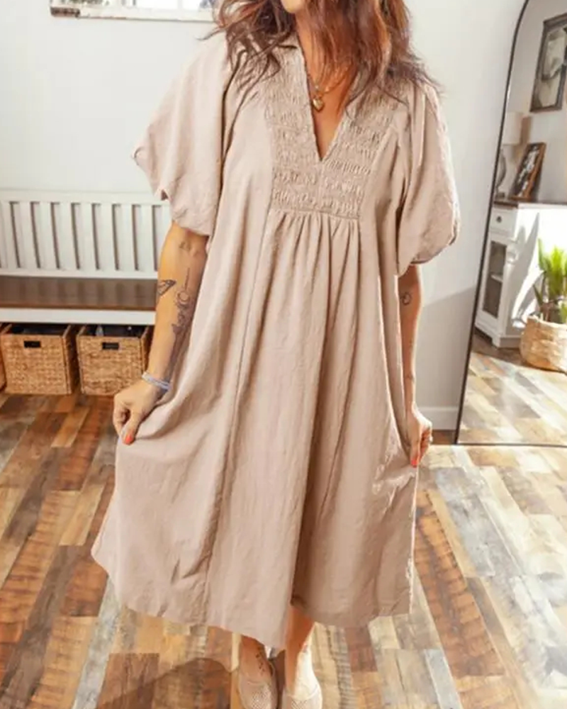 Jurk V-Hals Klep Pof Mouw Maxi