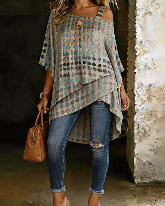 Blouse Stippenprint Een-Schouder Onregelmatig