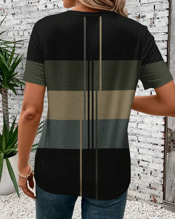 T-Shirt Ronde Hals Geometrische Print Korte Mouw