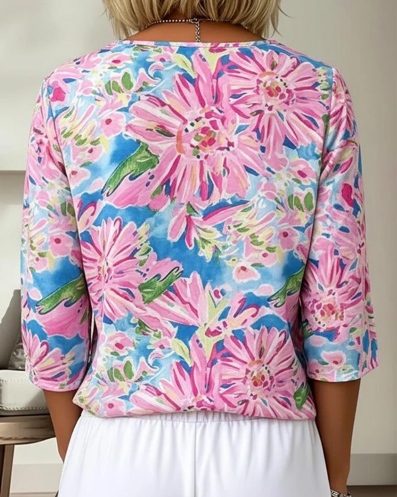 Blouse Bloemig V-Hals Halve Mouw
