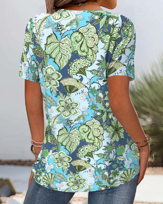 Blouse Korte Mouwen Bloemenprint Veelzijdig