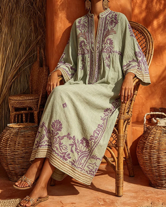 Jurk V-Hals Etnische Print Loose Fit