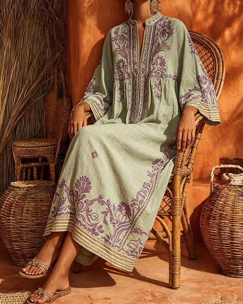 Jurk V-Hals Etnische Print Loose Fit