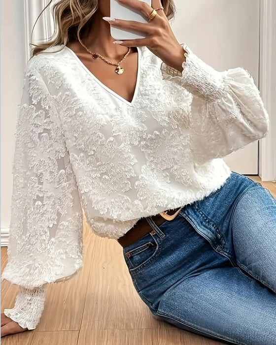 Blouse Lantaernmouwen Elegante V-hals