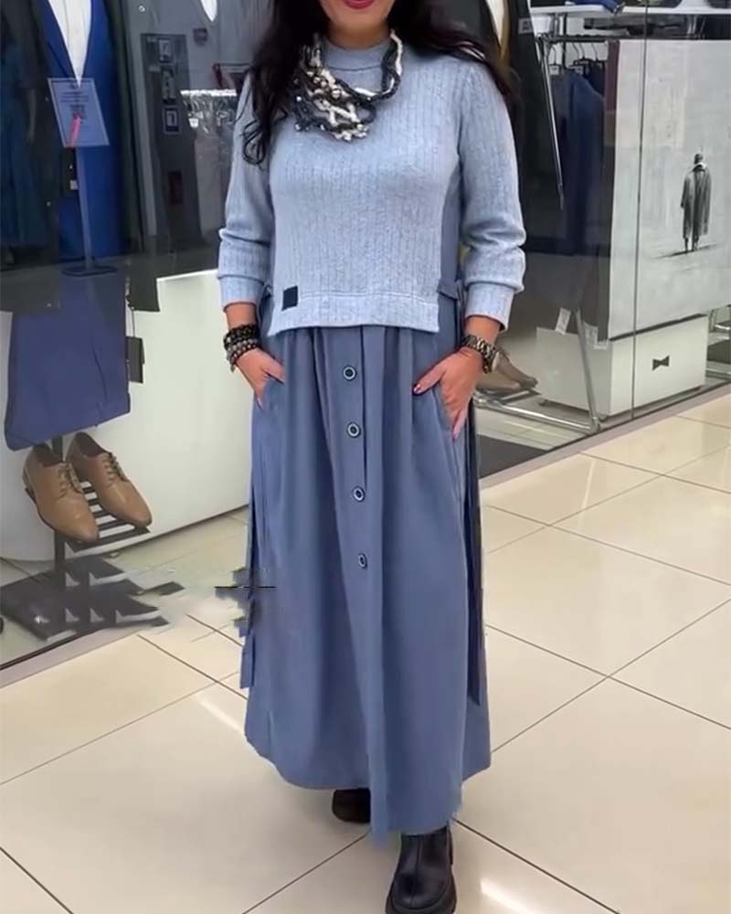 Jurk Casual Colorblock Ronde Hals