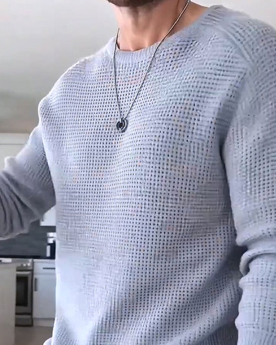 Pullover Heren Ronde Hals Wafel Lange Mouw