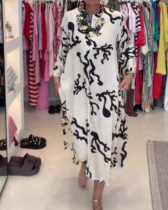 Jurk Lange Mouw Vintage Print