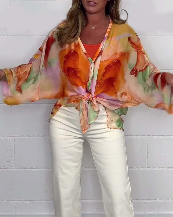 Casual blouse met V-hals en lange mouwen met print