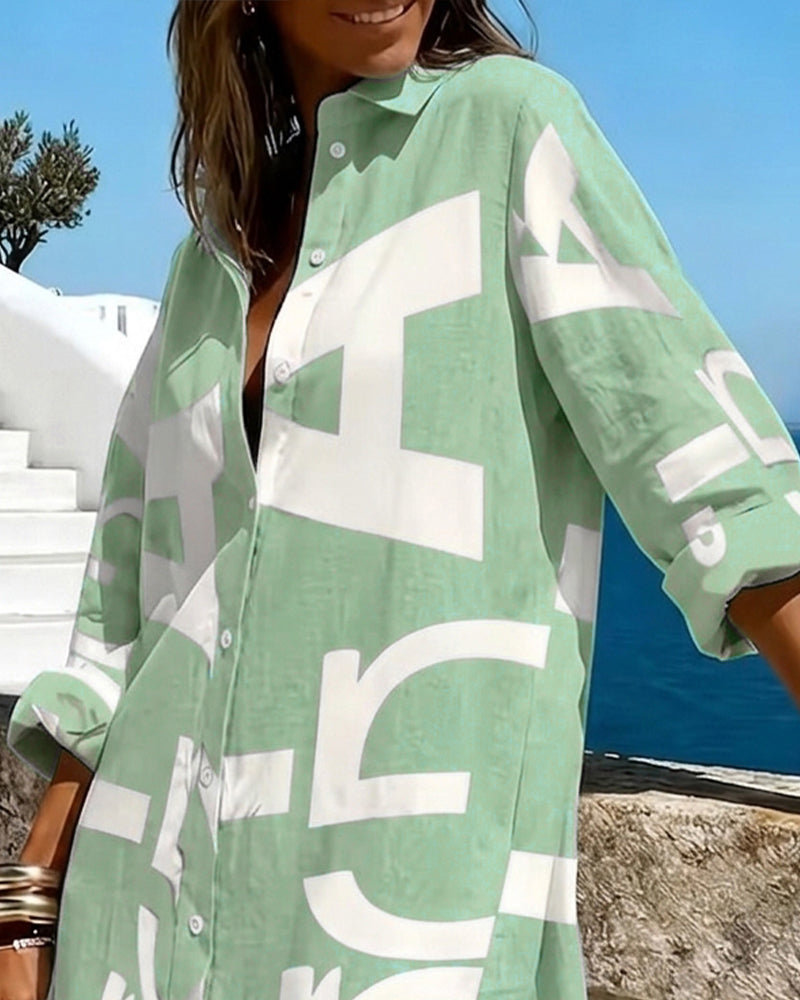 Jurk Letter Print Knoop Lange Mouw