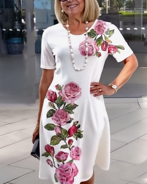 Jurk Korte Mouw Rozenprint Shift