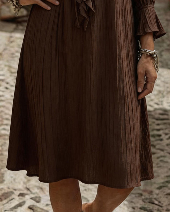 Jurk Ruffle Kraag Stropdas Driekwart Mouw