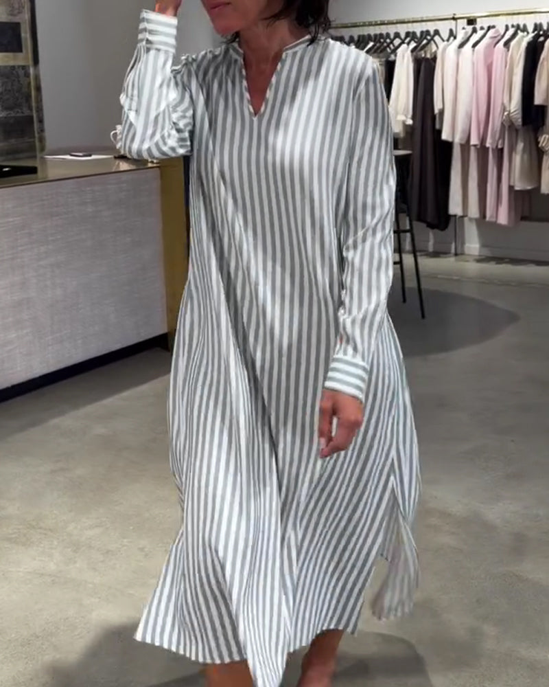 Jurk Gestreepte Zijsplit Maxi