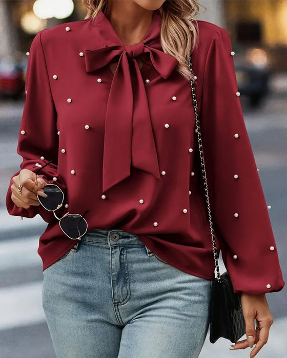 Blouse Met Linten, Parels En Temperamentele Stijl