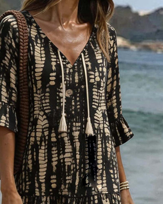 Casual Jurk V-Hals Met Print