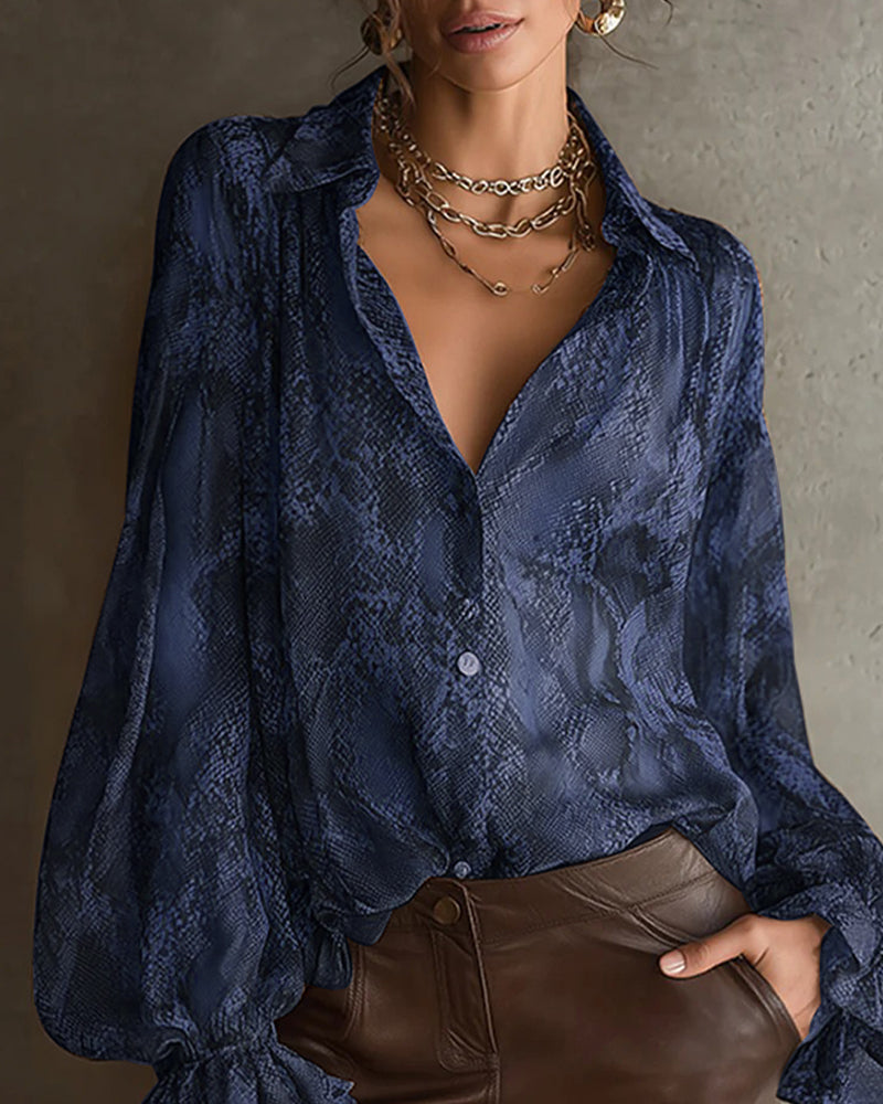 Blouse Modieus Flounce Mouw Gedrukt