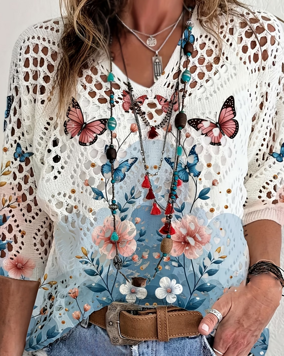 Pullover Vlinder Bloemen Uitsnijding
