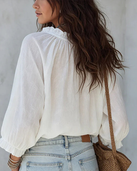 Blouse V-hals Vetersluiting