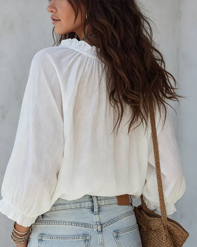 Blouse V-hals Vetersluiting