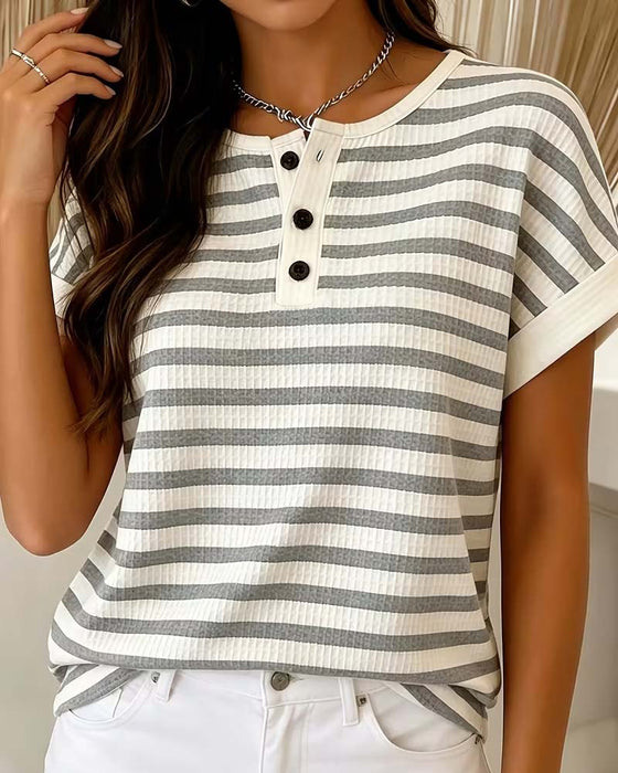 T-Shirt Gestreept Wafel Henley