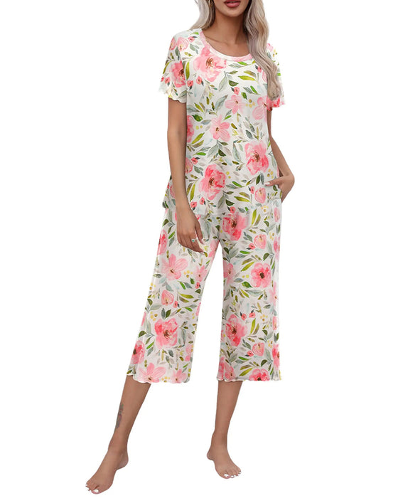 Set Ronde Hals Luipaard Print Korte Mouw Zeven-Punts Broek