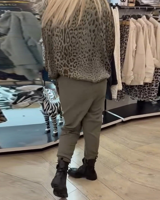 Effen kleur casual broek met trekkoord